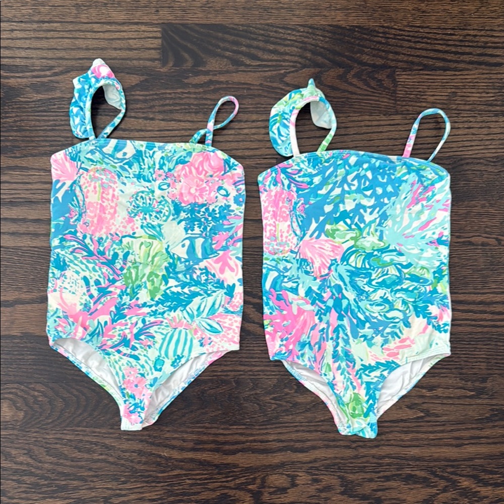 Lilly Pulitzer Kids Swimwear - Vibrant Blue and Pink Swimsuit one piece ruffle 4